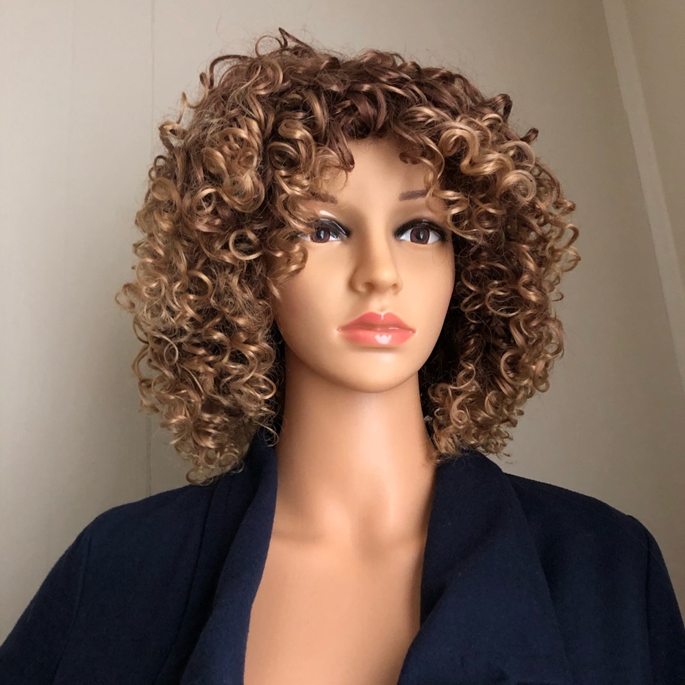 NWT 10” honey blonde Afro wig kinky curls bangs - Picture 3 of 16